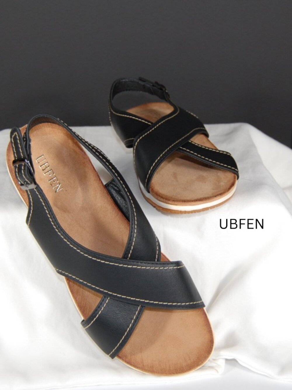 UBFEN Black Comfort Sandals Slingback Criss Cross Straps Size 40 EU 9-9.5 US NIB